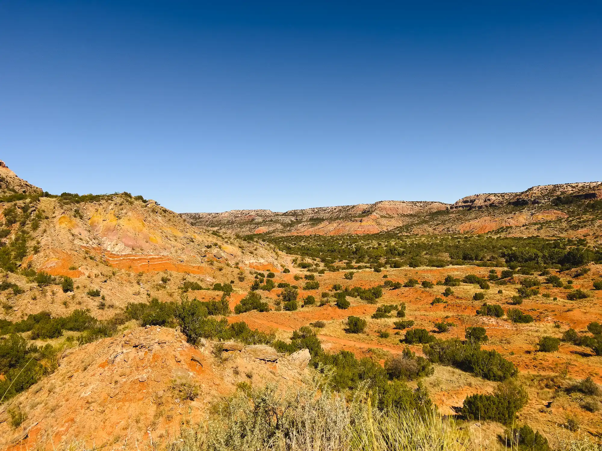 Colorful rocks, sand and shrubbery in palo duro canyon amarillo texas